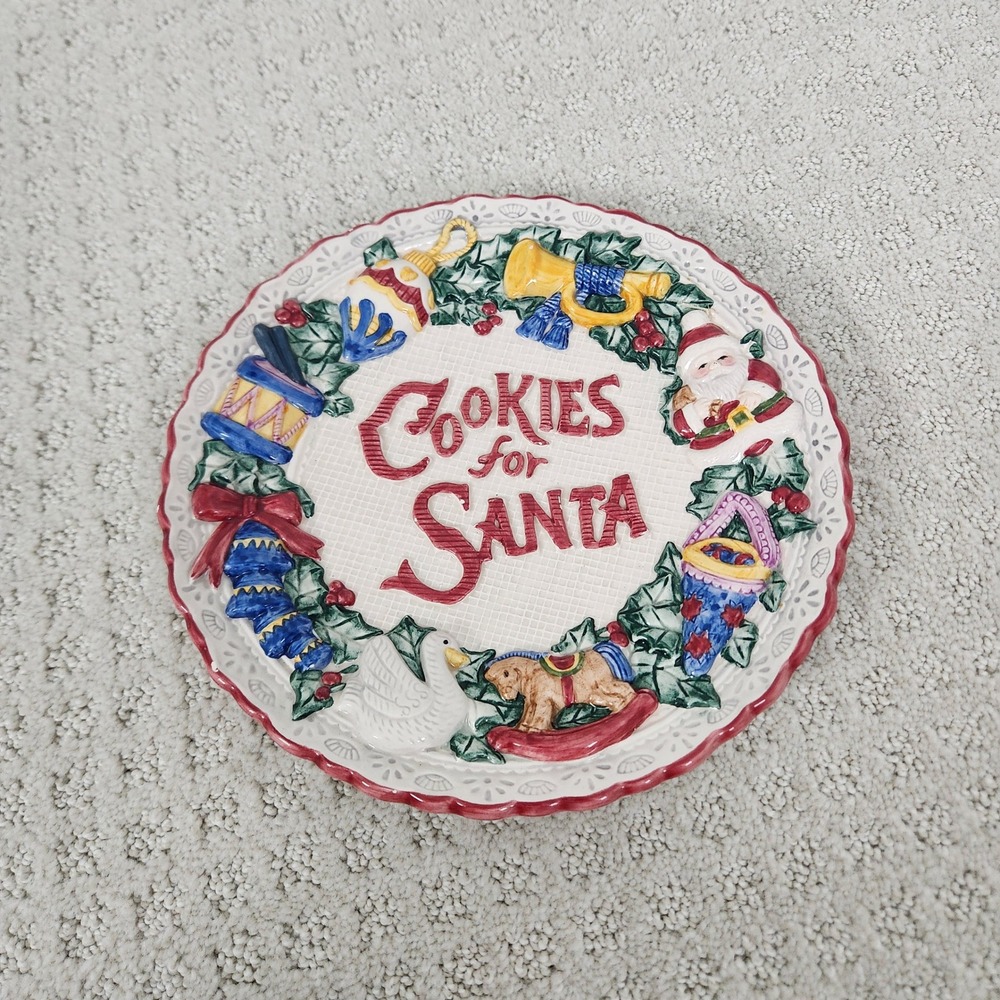 Vintage 1995 Omnibus Fritz and Floyd Cookies for Santa Ceramic Relief Plate 10in